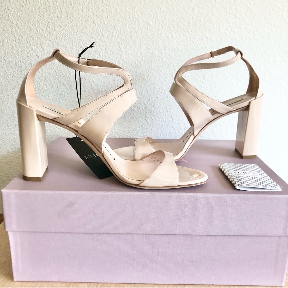 NWT FURLA Carmen Italian Pink Patent Leather Heel Sandals Shoes Size 8.5 $395